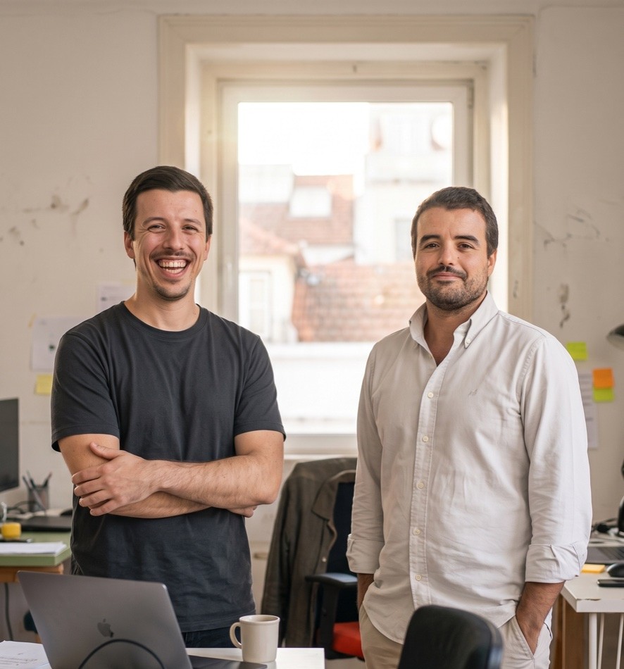 Gil e Ivo, fundadores da Stryde, num escritório em Lisboa